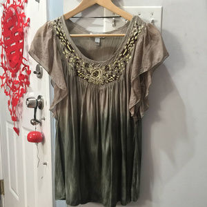 Dressbarn Women's Grey/Dark Green Blouse, Size S